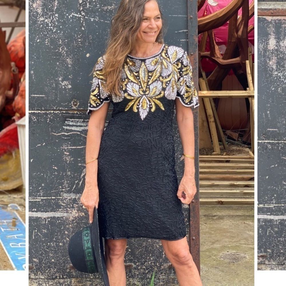 Vintage Denise Elle Silk Sequined Dress